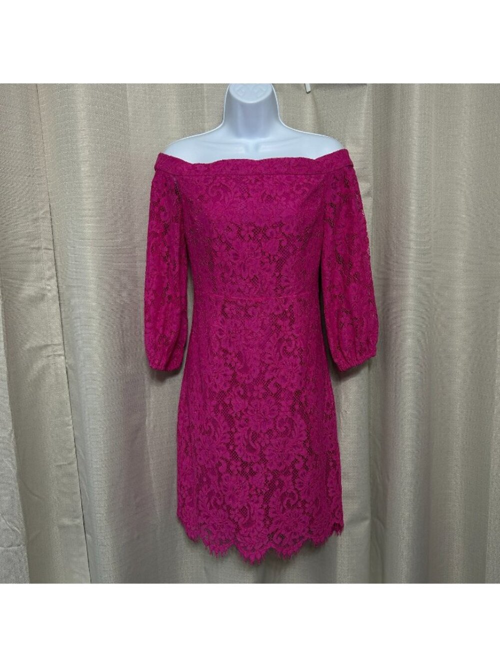 Trina Turk Azul Off The Shoulder Lace Dress Women's Sz 0 Brilliant Fuchsia Pink